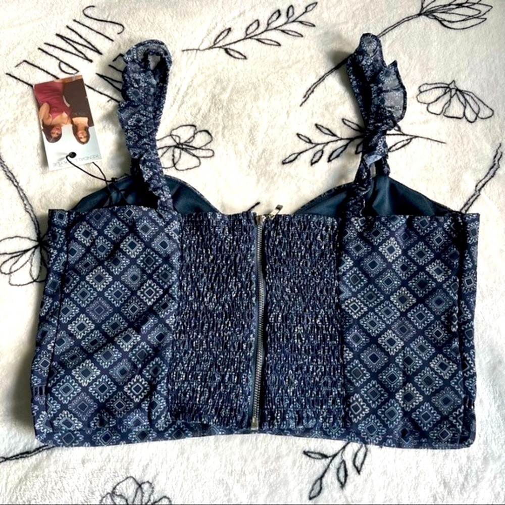 Kendall + Kylie Crop Top/Bralette Blue Denim Women’s Size Extra Large - Picture 3 of 13